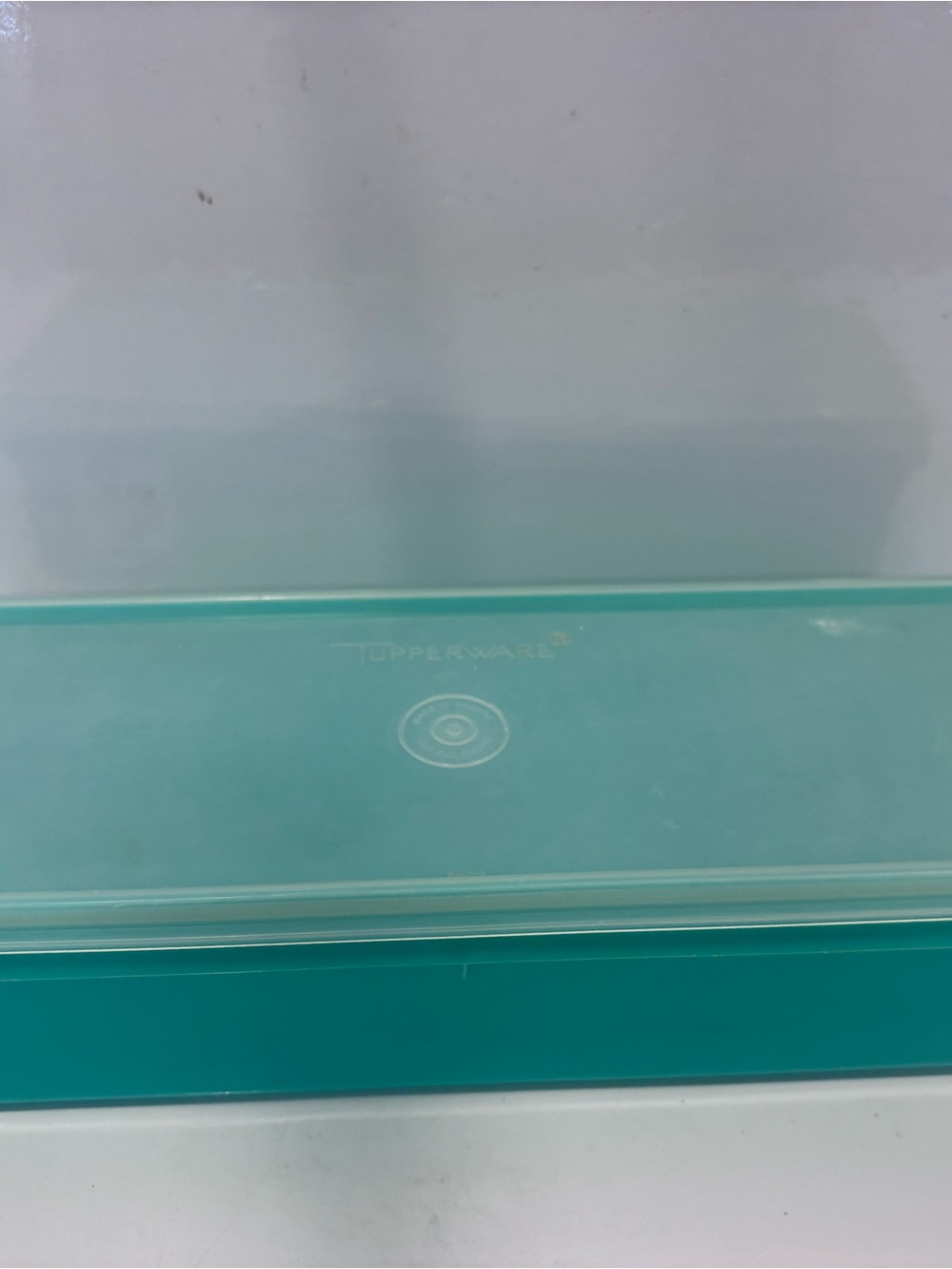 Vintage Tupperware Turquoise Teal Rectangular Storage Container w/ Lid 13”